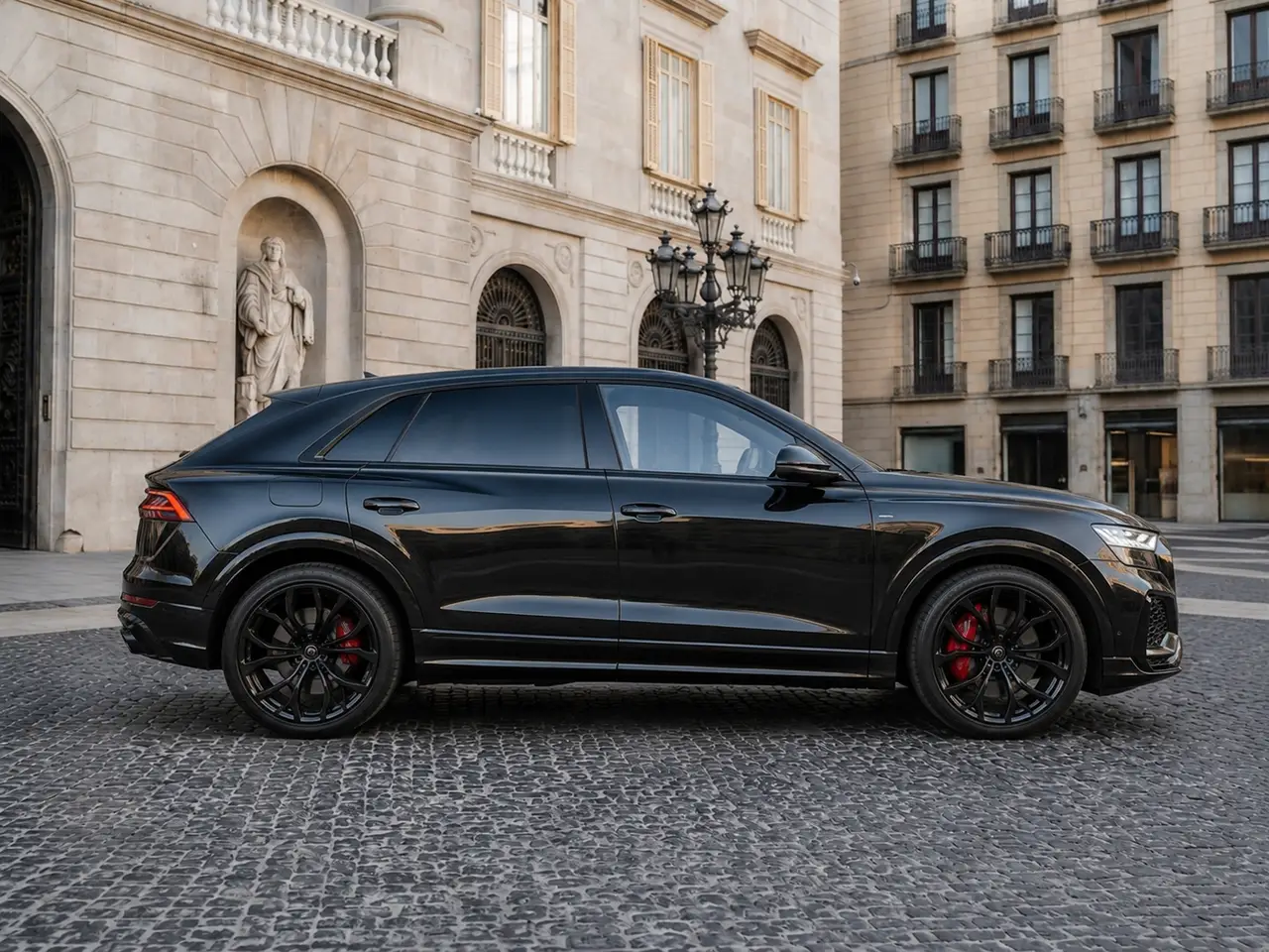Audi Q8 2025, esterno — Rome Luxury Car Rental, Roma. L'Audi Q8 2025 è un SUV pensato per chi cerca stabilità e spazio senza rinunciare a un…