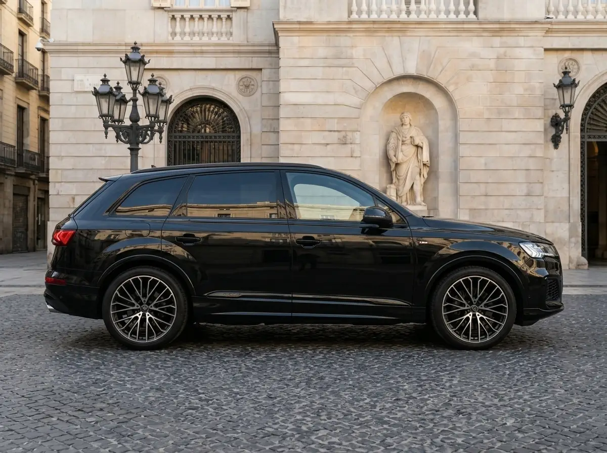 Audi SQ7 2025, interni — Rome Luxury Car Rental, Roma. L'Audi SQ7 2025 unisce la struttura di un SUV a sette posti alla spinta di un motore da…