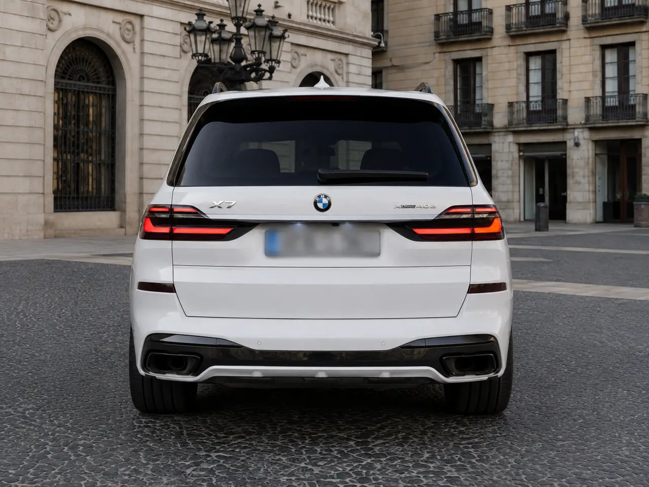 BMW X7 40d M 2024, rear view — Rome Luxury Car Rental, Rome. The 2024 BMW X7 40d M is a full-size SUV that earns its presence on the road without…