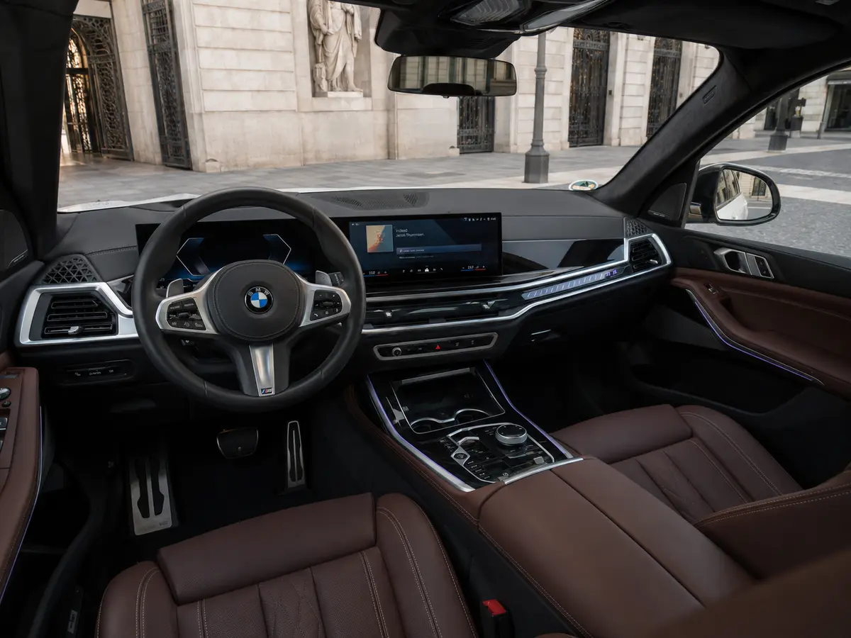 BMW X7 40d M 2024, interior — Rome Luxury Car Rental, Rome. The 2024 BMW X7 40d M is a full-size SUV that earns its presence on the road without…