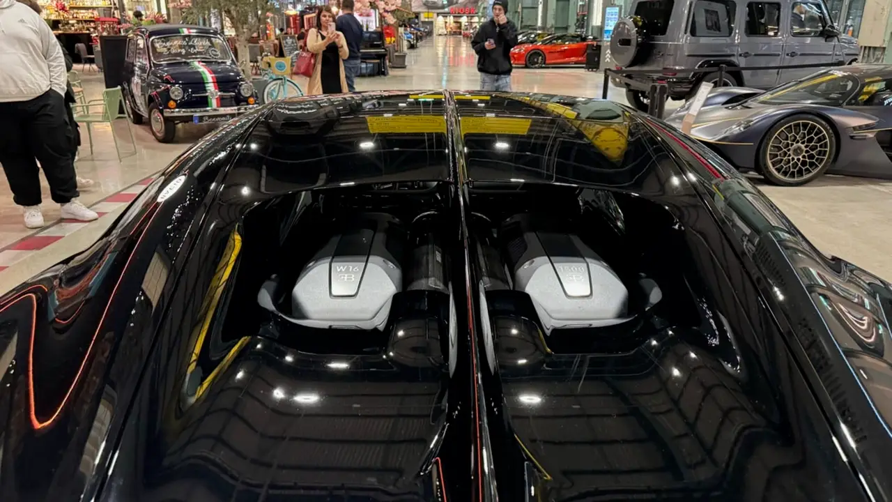 Bugatti Chiron 110 Ani 2019, rear view — Rome Luxury Car Rental, Rome. Command the Autostrada to Naples in French Hypercar Grandeur