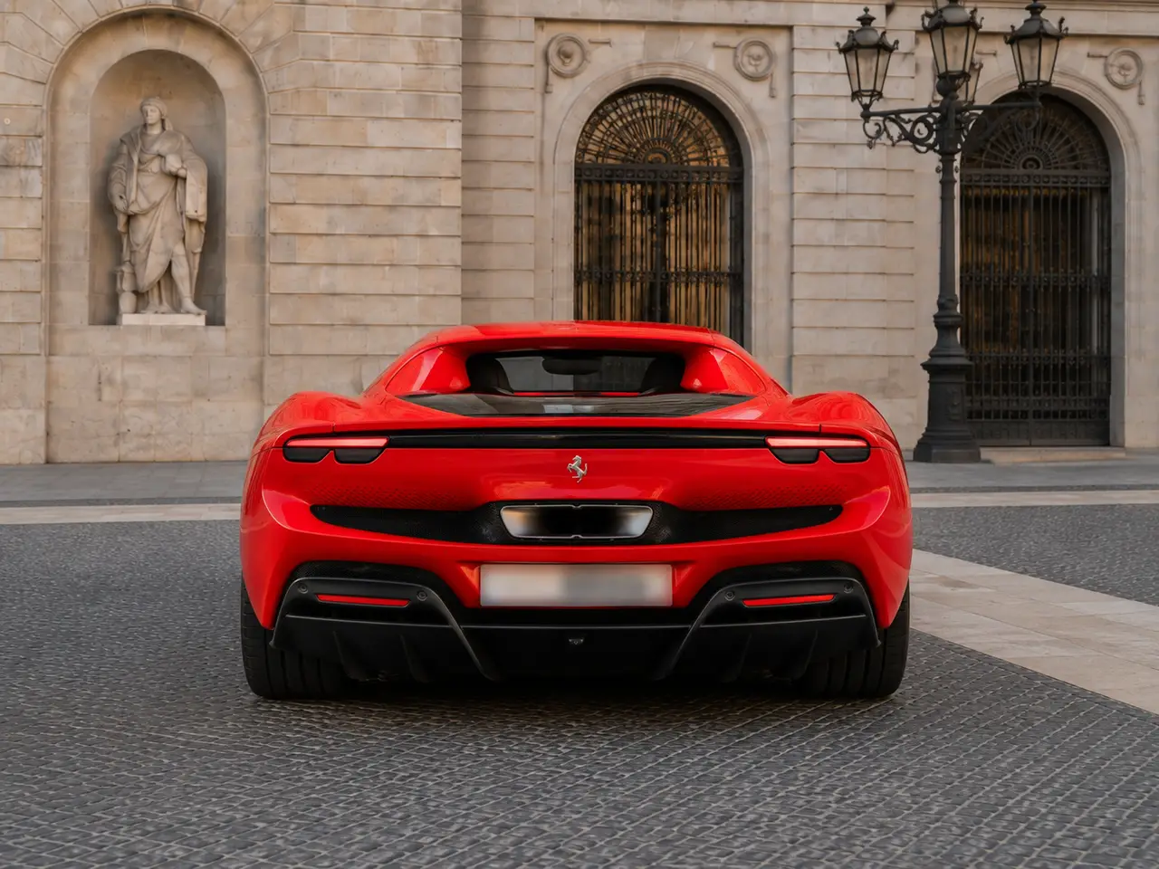 Ferrari 296 GTB 2023, вид спереди — Rome Luxury Car Rental, Рим. Ferrari 296 GTB — двухместный спорткар с гибридной силовой установкой, отдающей 830…