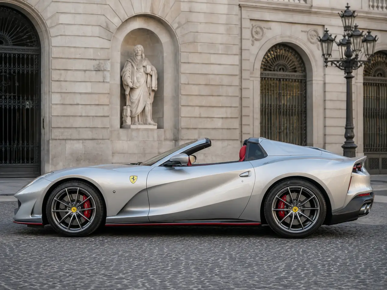 Ferrari 812 GTS 2024, exterior — Rome Luxury Car Rental, Rome. The 2024 Ferrari 812 GTS delivers 789 hp in a body style built for open-top driving, with…