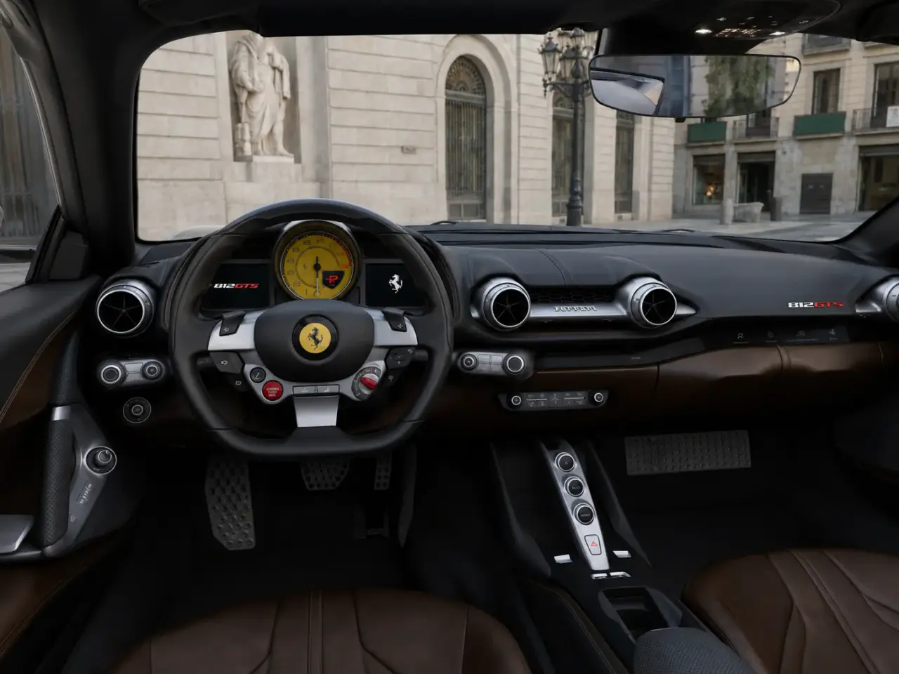 Ferrari 812 GTS 2024, interior — Rome Luxury Car Rental, Rome. The Ferrari 812 GTS pairs a naturally aspirated V12 character with the option to drop the…