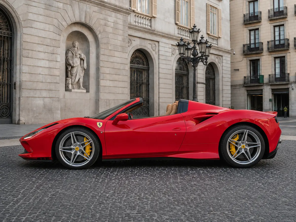 Ferrari F8 Tributo Spider Red 2023, внешний вид — Rome Luxury Car Rental, Рим. Ferrari F8 Tributo Spider в красном кузове — это заряженный V8 на 720 л.с., рассчитанный…