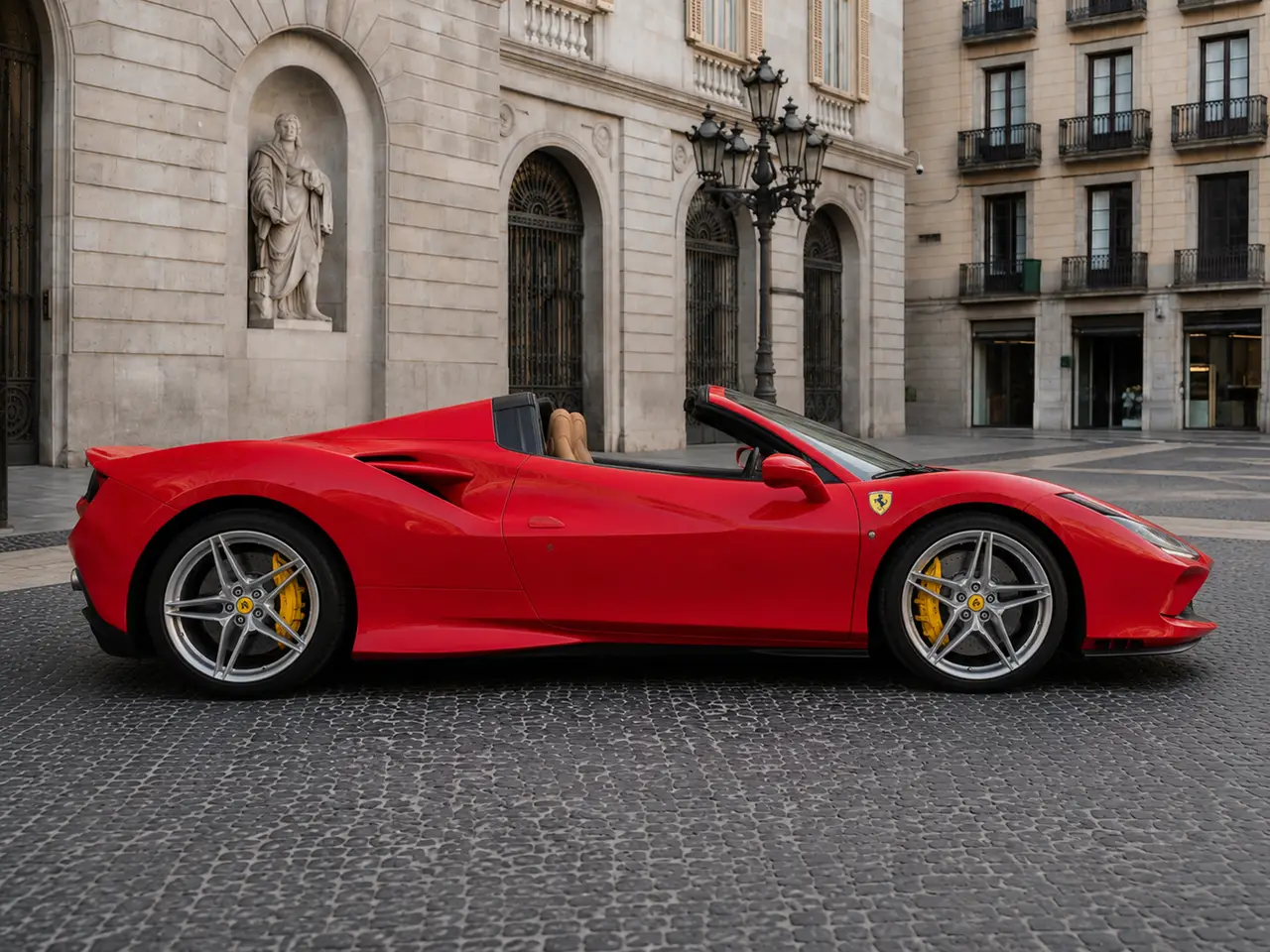 Ferrari F8 Tributo Spider Red 2023, вид спереди — Rome Luxury Car Rental, Рим. Ferrari F8 Tributo Spider в красном кузове — это заряженный V8 на 720 л.с., рассчитанный…