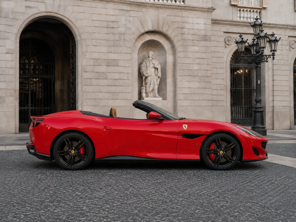 Ferrari Portofino M 2023, vista frontale — Rome Luxury Car Rental, Roma. La Ferrari Portofino M del 2023 è una gran turismo scoperta pensata per chi vuole la…