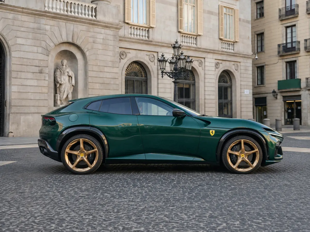 Ferrari Purosangue Atelier 2025, exterior — Rome Luxury Car Rental, Roma. El Ferrari Purosangue Atelier reúne los 715 caballos del V12 de Maranello con una cabina…