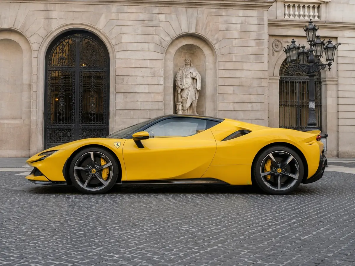 Ferrari SF90 Spider 2024, exterior — Rome Luxury Car Rental, Rome. The 2024 Ferrari SF90 Spider is the most powerful road-going Ferrari you can rent in Rome…