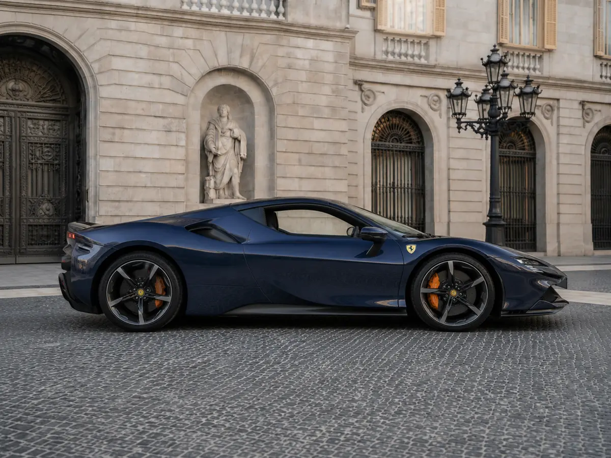 Ferrari SF90 Stradale 2025, vista frontal — Rome Luxury Car Rental, Roma. Este Ferrari SF90 Stradale que forma parte de la flota disponible en Roma es la propuesta…