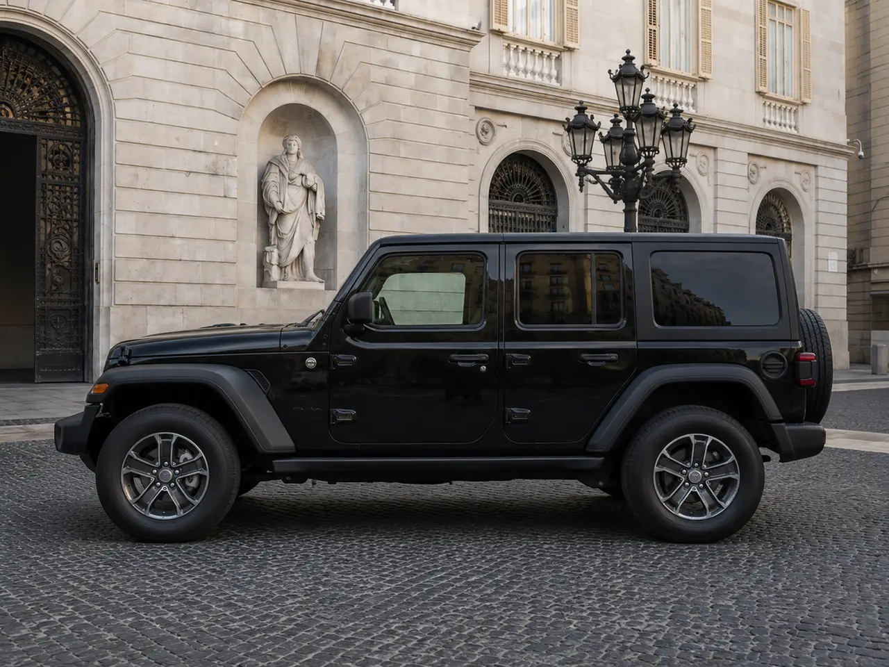 Jeep Wrangler 2025, esterno — Rome Luxury Car Rental, Roma. Il Jeep Wrangler 2025 porta a Roma un carattere diverso dal solito registro luxury:…
