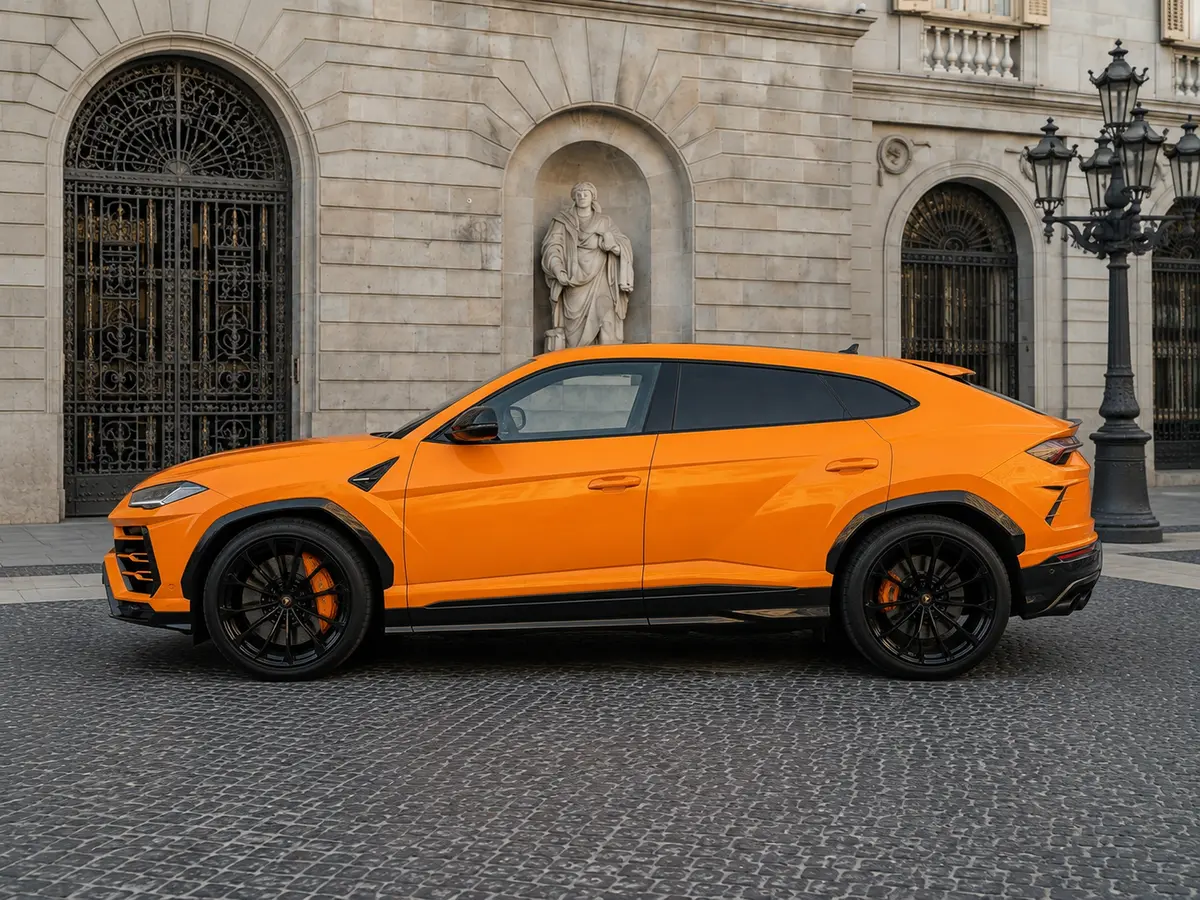 Lamborghini Urus S 2024, exterior — Rome Luxury Car Rental, Roma. El Lamborghini Urus S de 2024 combina la potencia de un superdeportivo con la practicidad…