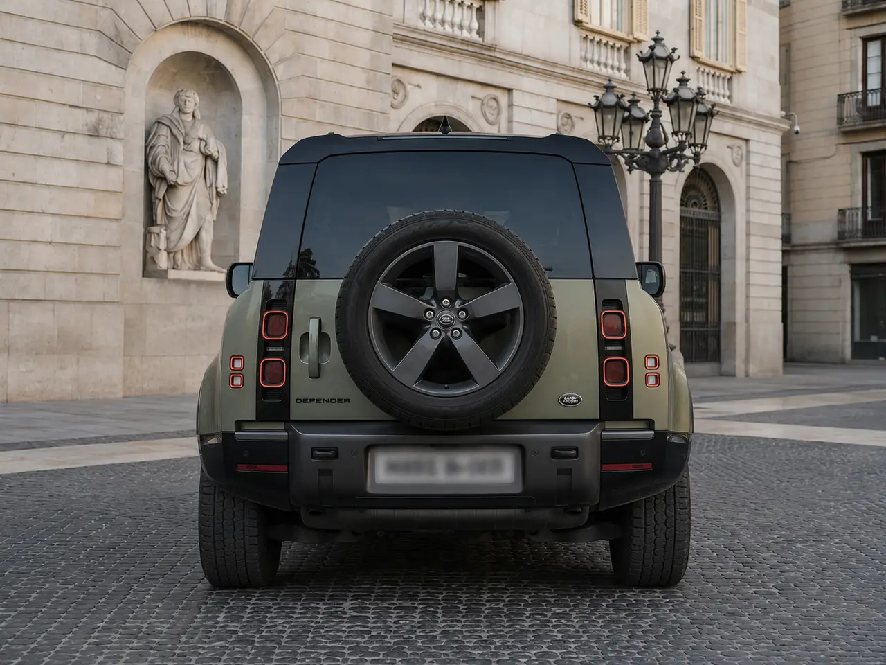 Land Rover Defender X-Dynamic 7 seater 2024, vista posteriore — Rome Luxury Car Rental, Roma. Il Land Rover Defender X-Dynamic a sette posti porta su strada la sostanza tipica del…