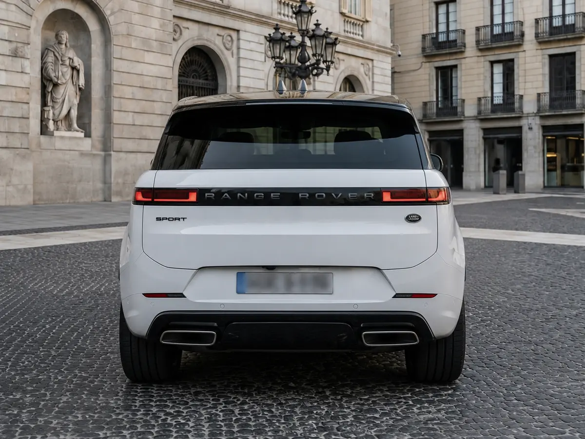 Land Rover Range Rover Sport 2025, rear view — Rome Luxury Car Rental, Rome. The 2025 Range Rover Sport pairs 400 hp with a cabin built for five, making it a…