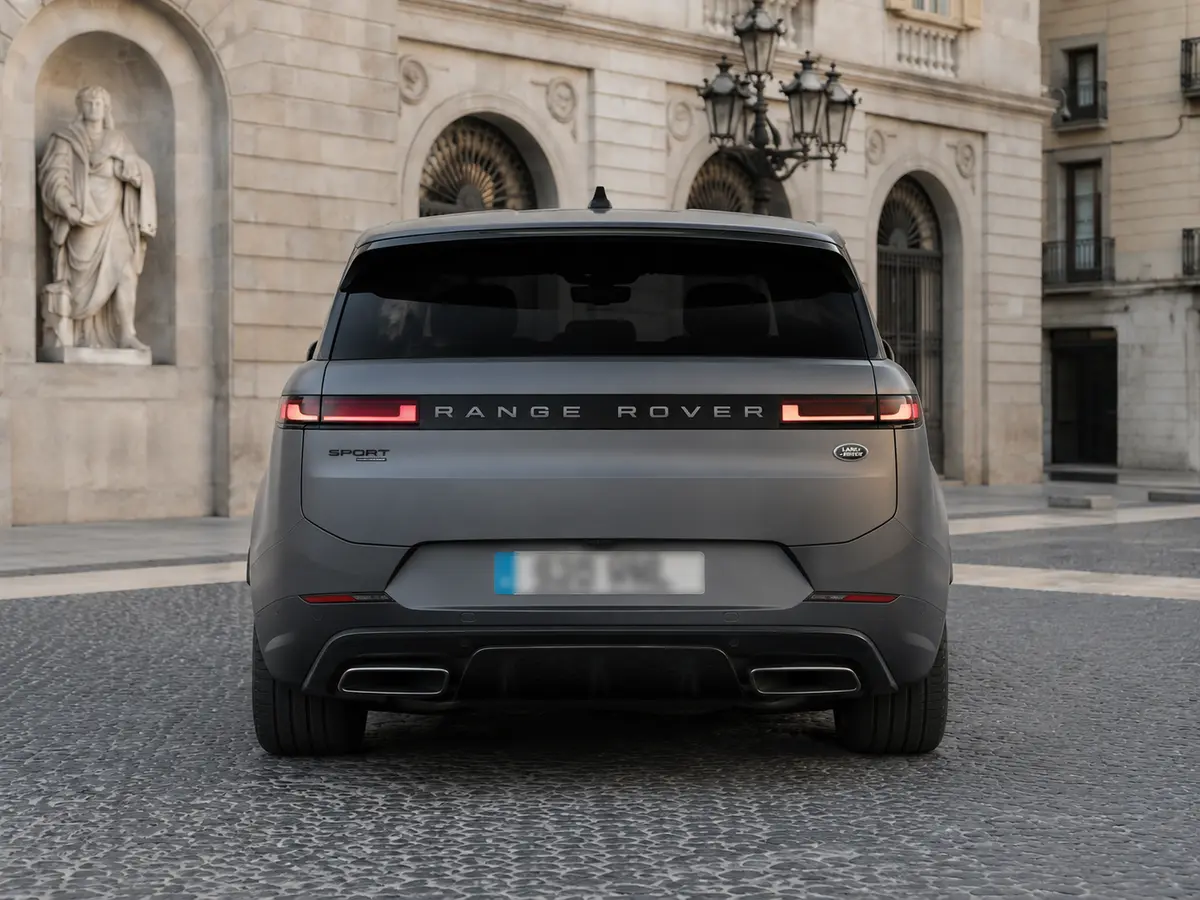 Land Rover Range Rover Sport Dynamic SE 2025, вид сзади — Rome Luxury Car Rental, Рим. 2025 Range Rover Sport Dynamic SE сочетает 360 л.с. с посадкой на пять человек и ровным,…