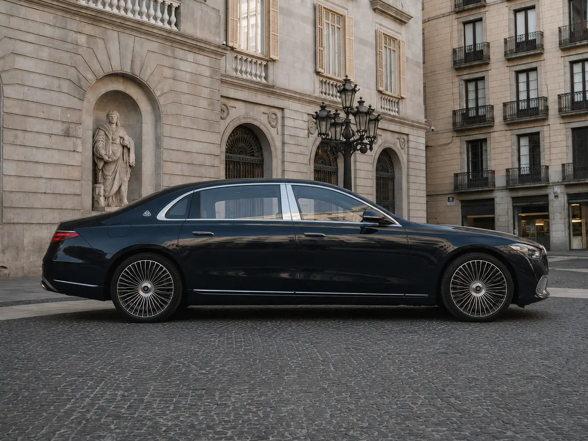 Maybach S580 2023, front view — Rome Luxury Car Rental, Rome. The 2023 Maybach S580 is built for the rear seat as much as the driver's. With 503 hp…
