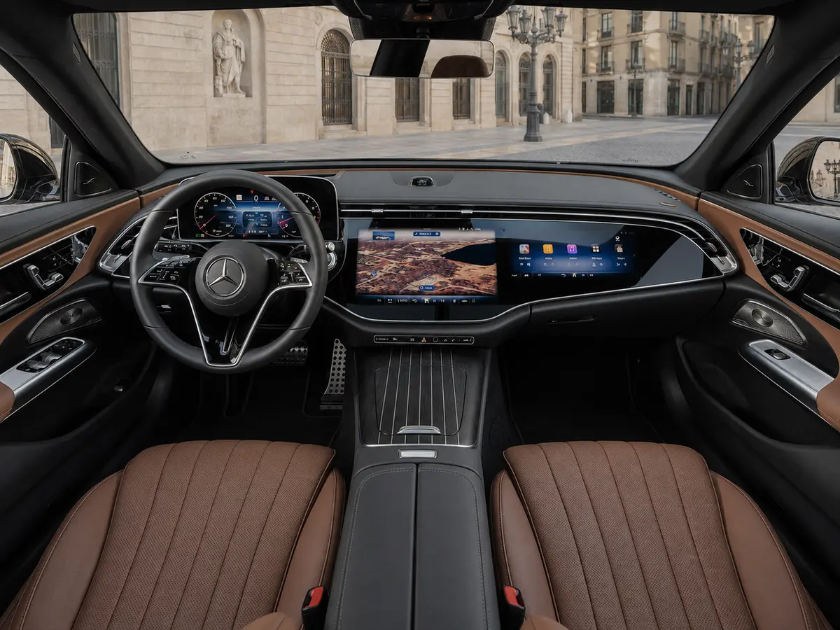 Mercedes Benz E-klasse 220d Premium Plus 2026, interni — Rome Luxury Car Rental, Roma. La Mercedes Benz E-Klasse 220d Premium Plus 2026 è la scelta di chi cerca in un'auto…