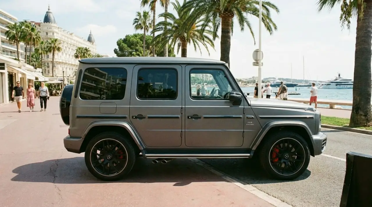 Mercedes Benz G63 2023, esterno — Rome Luxury Car Rental, Roma. La Mercedes-Benz G63 del 2023 non passa inosservata: linee squadrate, cofano alto, una…