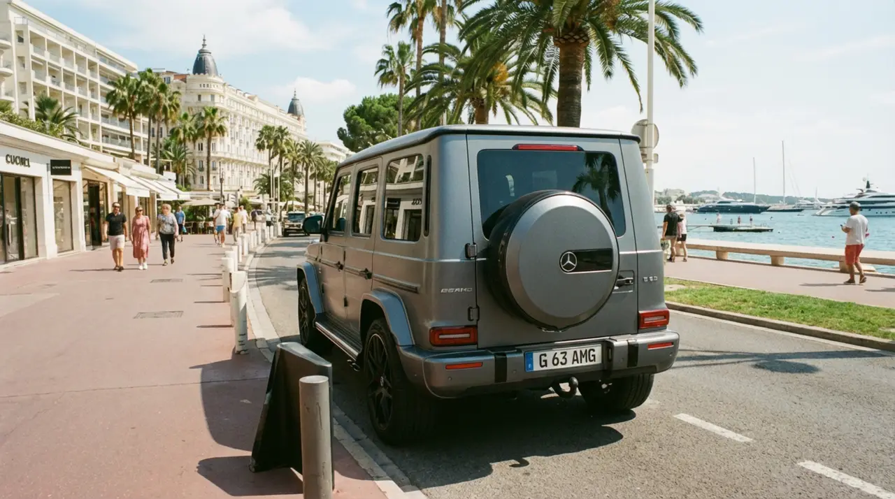 Mercedes Benz G63 2023, vista frontale — Rome Luxury Car Rental, Roma. La Mercedes-Benz G63 del 2023 non passa inosservata: linee squadrate, cofano alto, una…