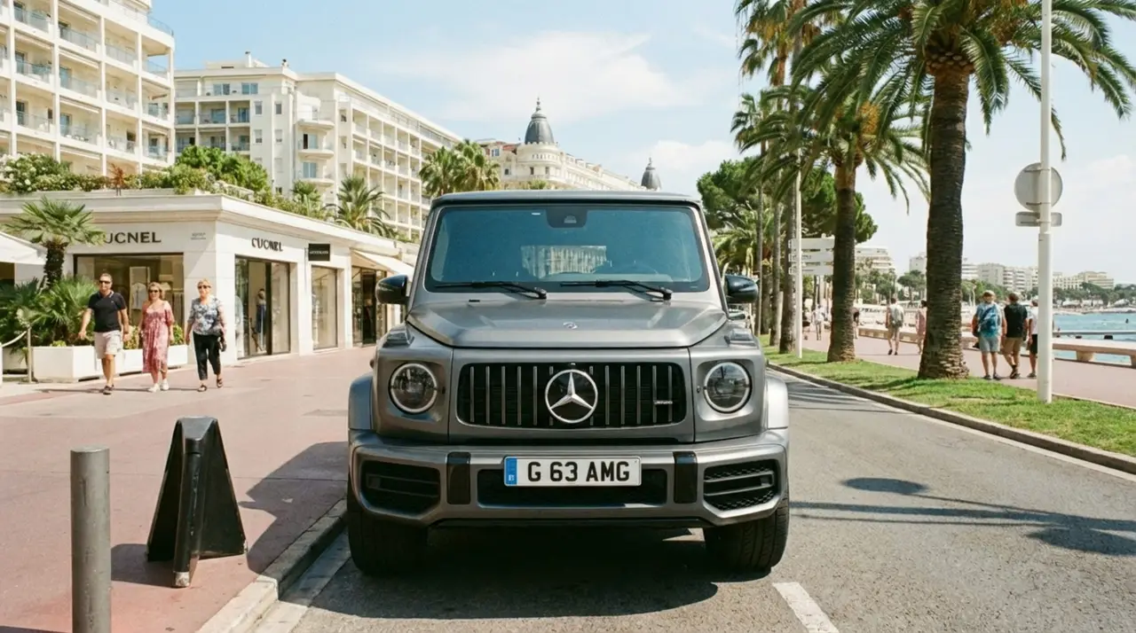 Mercedes Benz G63 2023, vista posteriore — Rome Luxury Car Rental, Roma. La Mercedes-Benz G63 del 2023 non passa inosservata: linee squadrate, cofano alto, una…