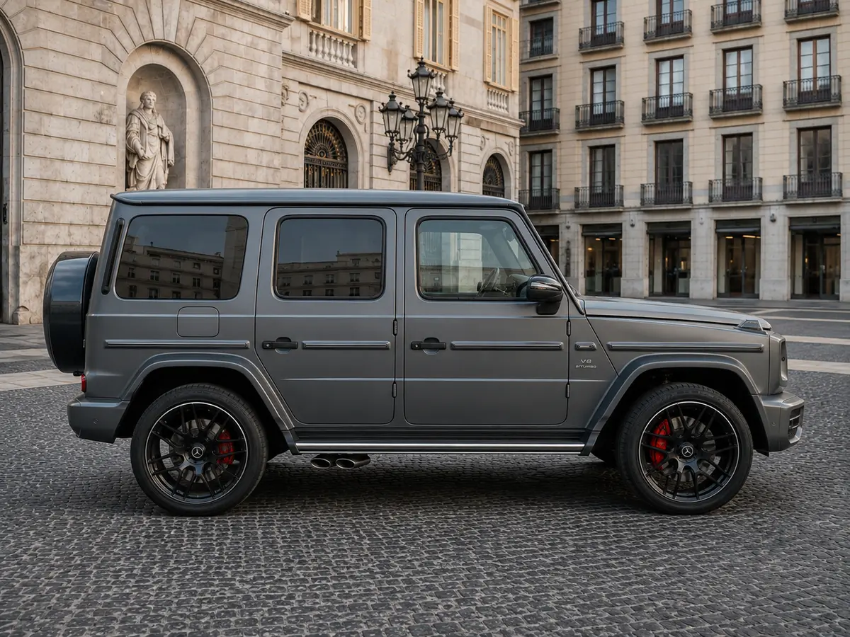 Mercedes Benz G63 2023, esterno — Rome Luxury Car Rental, Roma. La Mercedes-Benz G63 del 2023 non passa inosservata: linee squadrate, cofano alto, una…