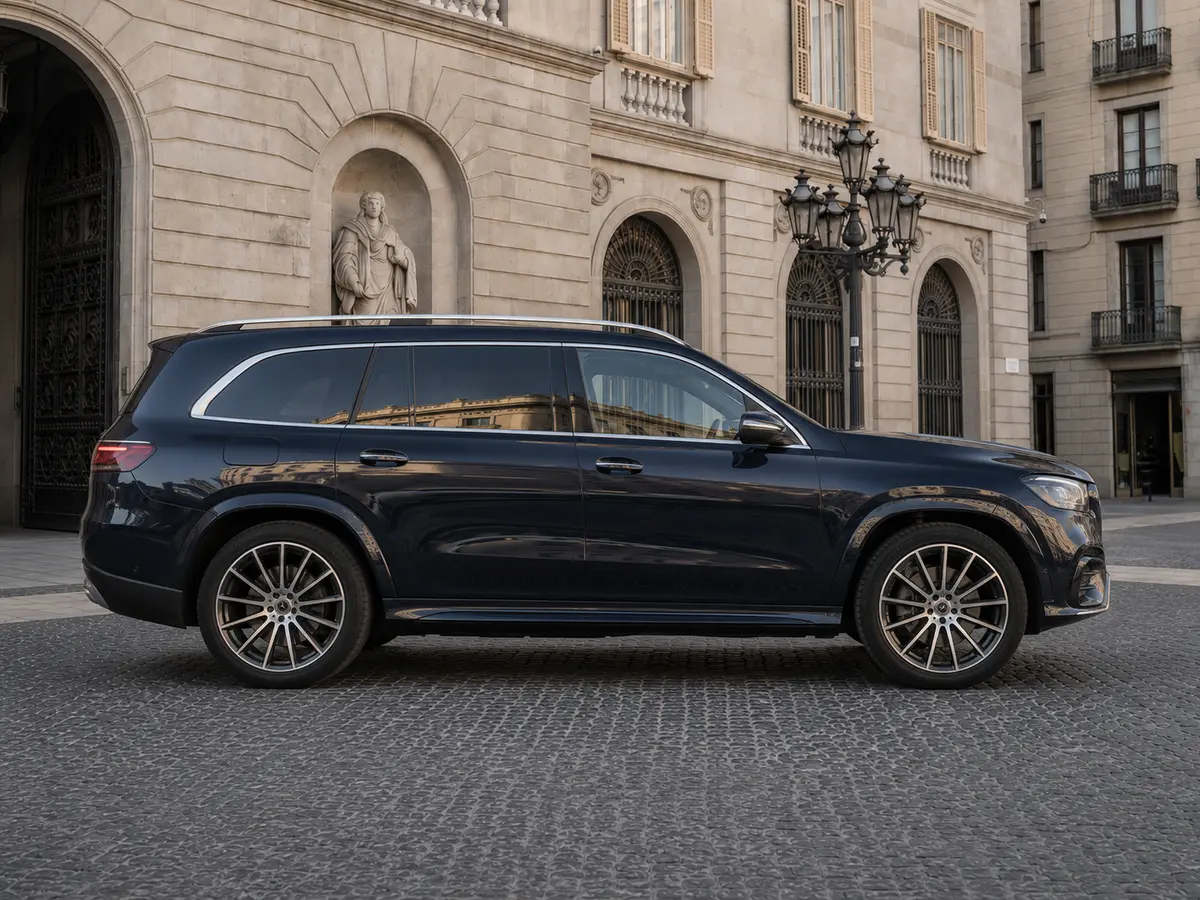 Mercedes Benz GLS-klasse 350 D Exclusive 7 Posti 2025, front view — Rome Luxury Car Rental, Rome. The Mercedes-Benz GLS 350d Exclusive brings a different kind of presence to the fleet: a…