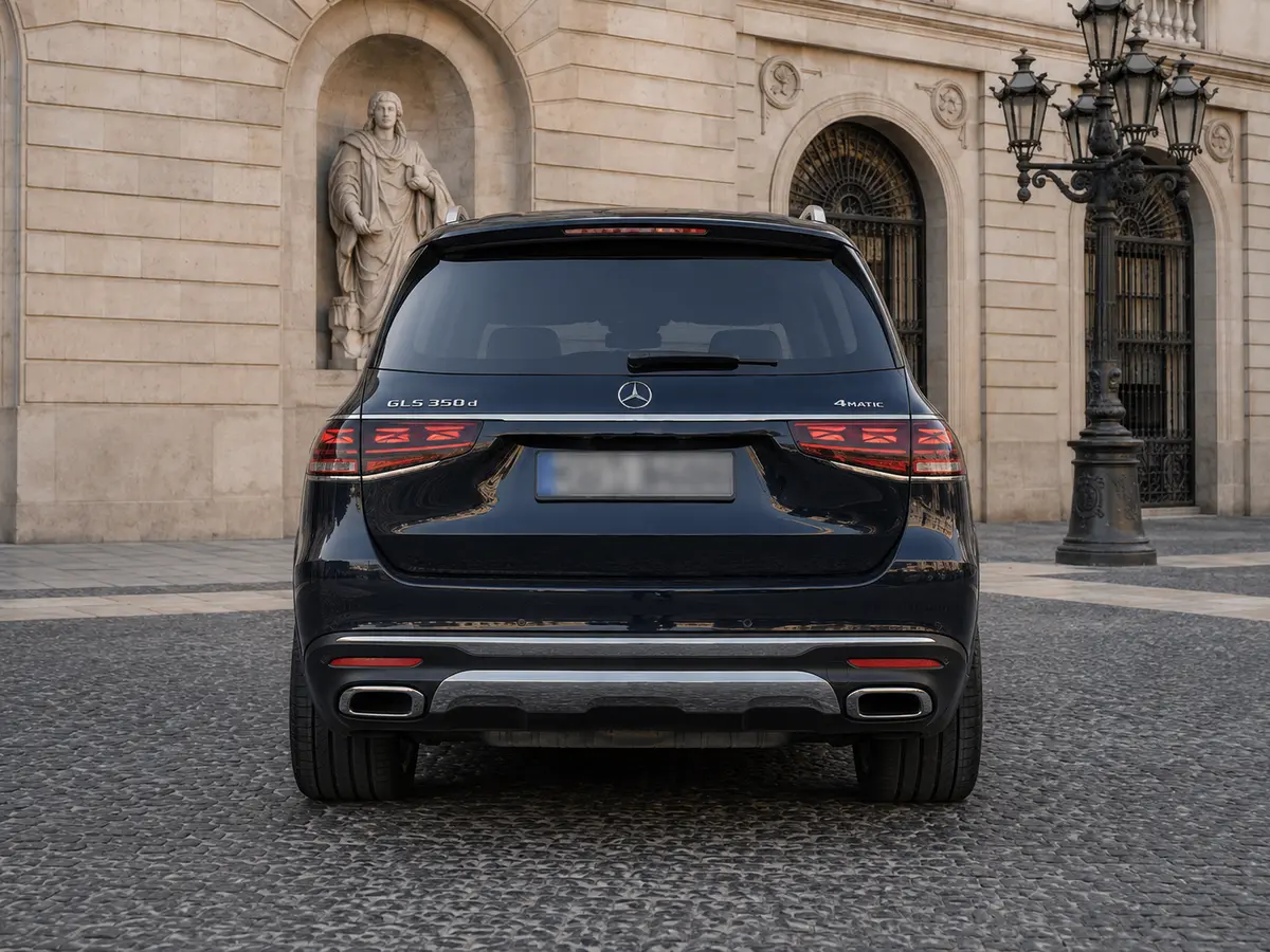 Mercedes Benz GLS-klasse 350 D Exclusive 7 Posti 2025, rear view — Rome Luxury Car Rental, Rome. The Mercedes-Benz GLS 350d Exclusive brings a different kind of presence to the fleet: a…