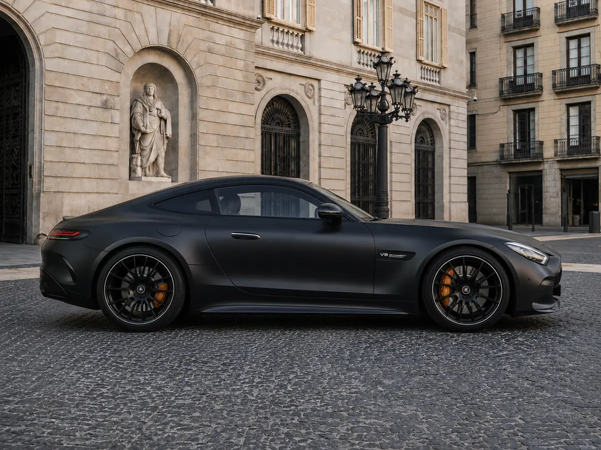 Mercedes Benz GT63 AMG Coupe 2024, vista frontale — Rome Luxury Car Rental, Roma. La Mercedes-Benz GT63 AMG Coupé 2024 è una gran turismo a due posti pensata per chi cerca…