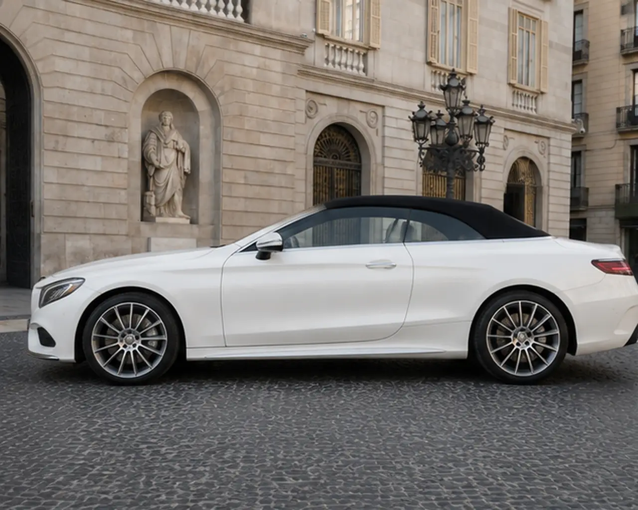Mercedes Benz S560 Cabrio 2021, exterior — Rome Luxury Car Rental, Rome. The S560 Cabrio pairs Mercedes-Benz's flagship comfort with open-air presence, its 469 hp…