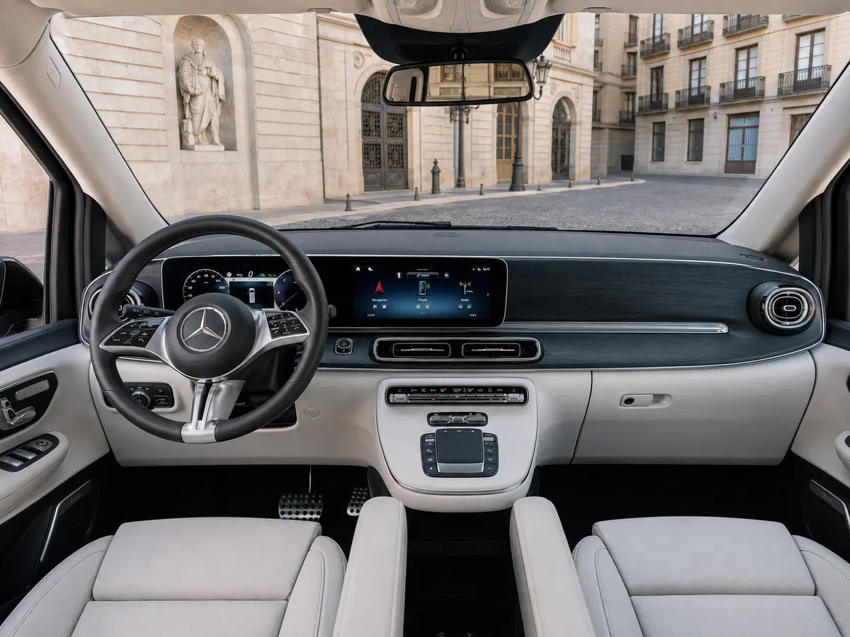 Mercedes Benz V300 4x4 XL VIP (Captain, 7 seat) 2025, interni — Rome Luxury Car Rental, Roma. Il Mercedes Benz V300 4x4 XL VIP, versione Captain a 7 posti, è la risposta a chi deve…