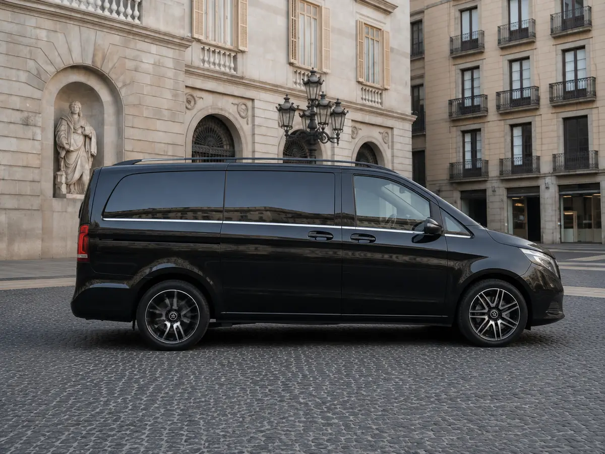 Mercedes Benz V300 8 seats 2025, vista frontal — Rome Luxury Car Rental, Roma. La Mercedes Benz V300 de 2025 responde a una necesidad muy concreta en Roma: mover a un…