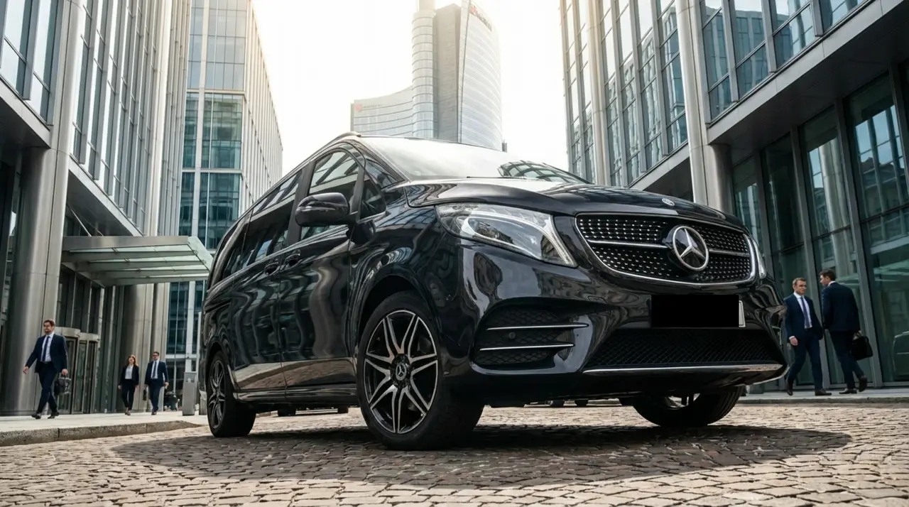 Mercedes V Class 2026, esterno — Rome Luxury Car Rental, Roma. La Mercedes Benz V Class 2026 non punta sulla scatto ma sulla capacità di portare fino a…