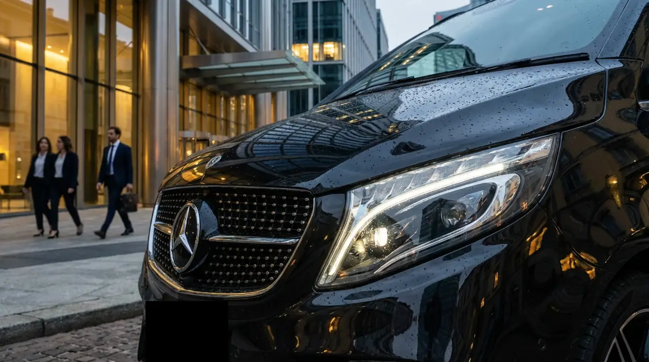 Mercedes V Class 2026, vista frontale — Rome Luxury Car Rental, Roma. La Mercedes Benz V Class 2026 non punta sulla scatto ma sulla capacità di portare fino a…