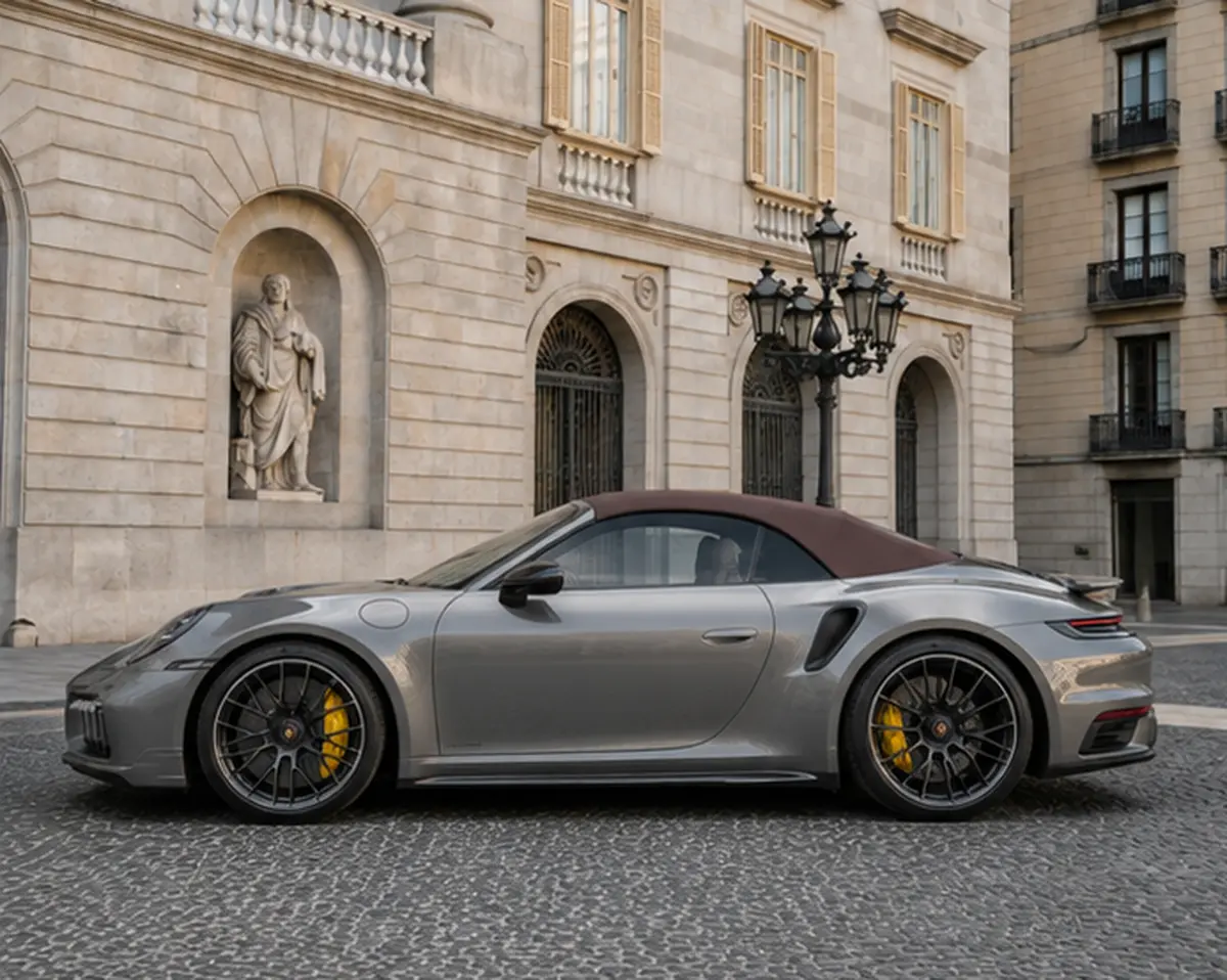 Porsche 911 992 Carrera Turbo S Cabrio 2026, exterior — Rome Luxury Car Rental, Rome. The 2026 Porsche 911 992 Carrera Turbo S Cabrio is one of the most complete open-top…