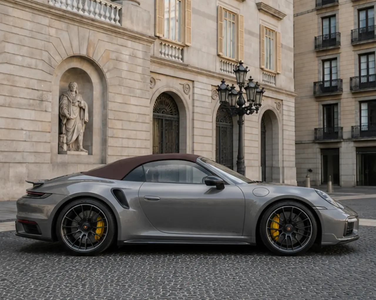 Porsche 911 992 Carrera Turbo S Cabrio 2026, front view — Rome Luxury Car Rental, Rome. The 2026 Porsche 911 992 Carrera Turbo S Cabrio is one of the most complete open-top…