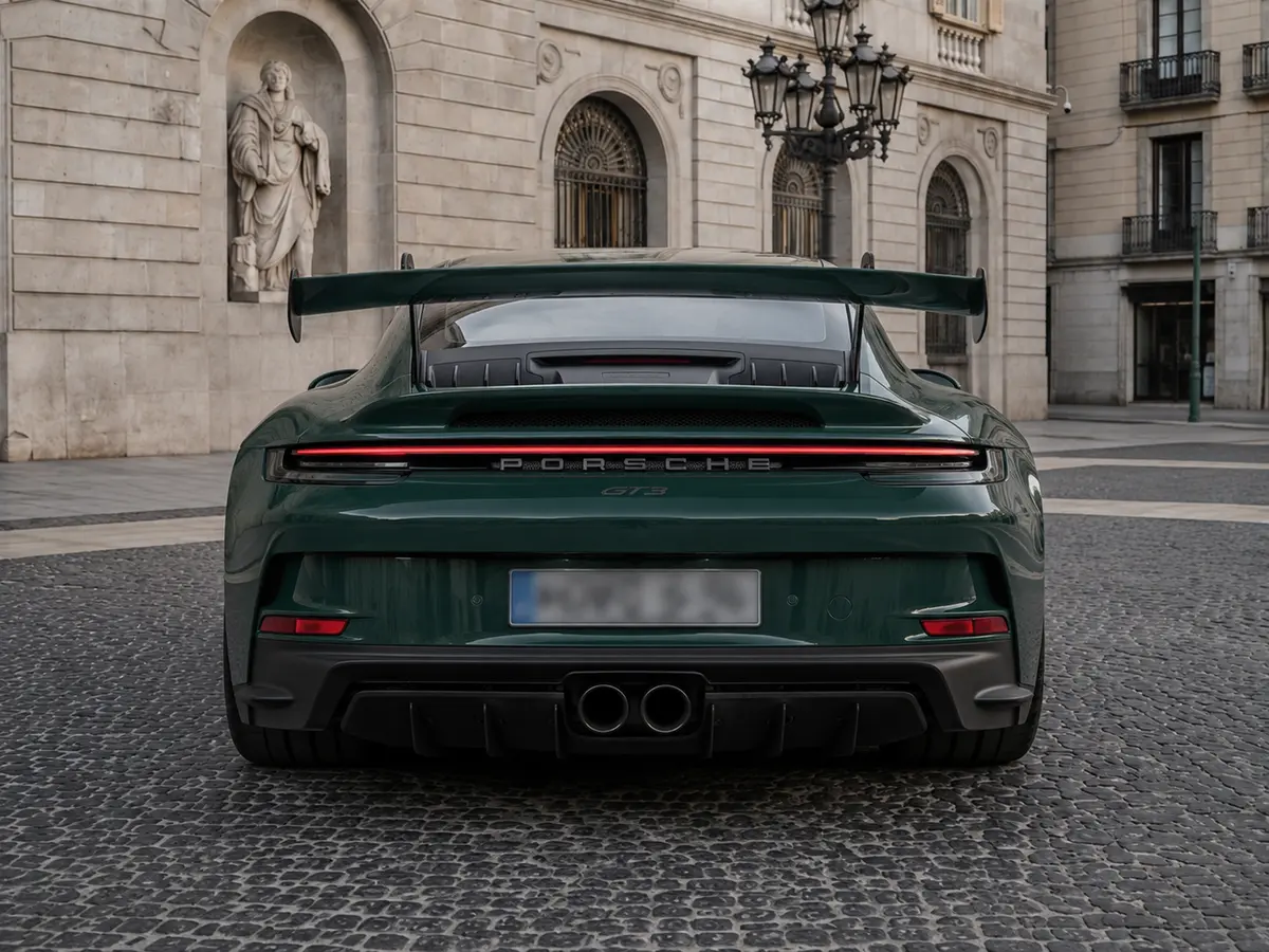 Porsche 911 GT3 2026, rear view — Rome Luxury Car Rental, Rome. The 2026 Porsche 911 GT3 is built for drivers who want the mechanical honesty of a…