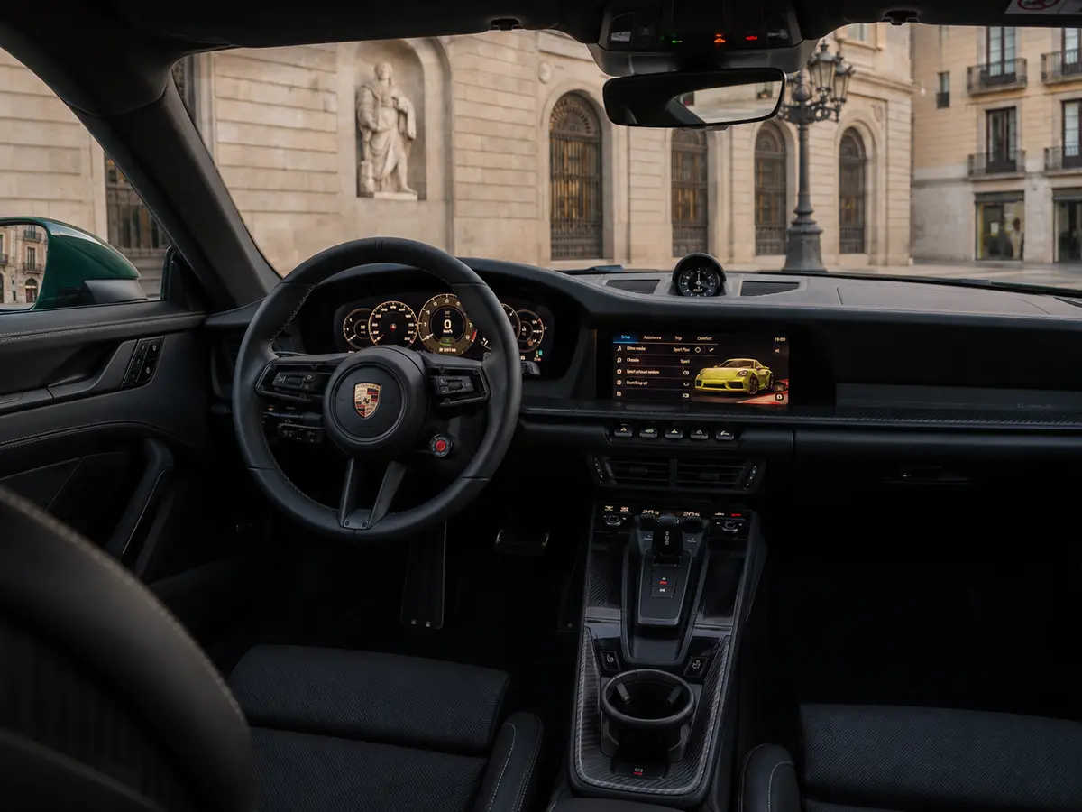 Porsche 911 GT3 2026, interior — Rome Luxury Car Rental, Rome. The 2026 Porsche 911 GT3 is built for drivers who want the mechanical honesty of a…