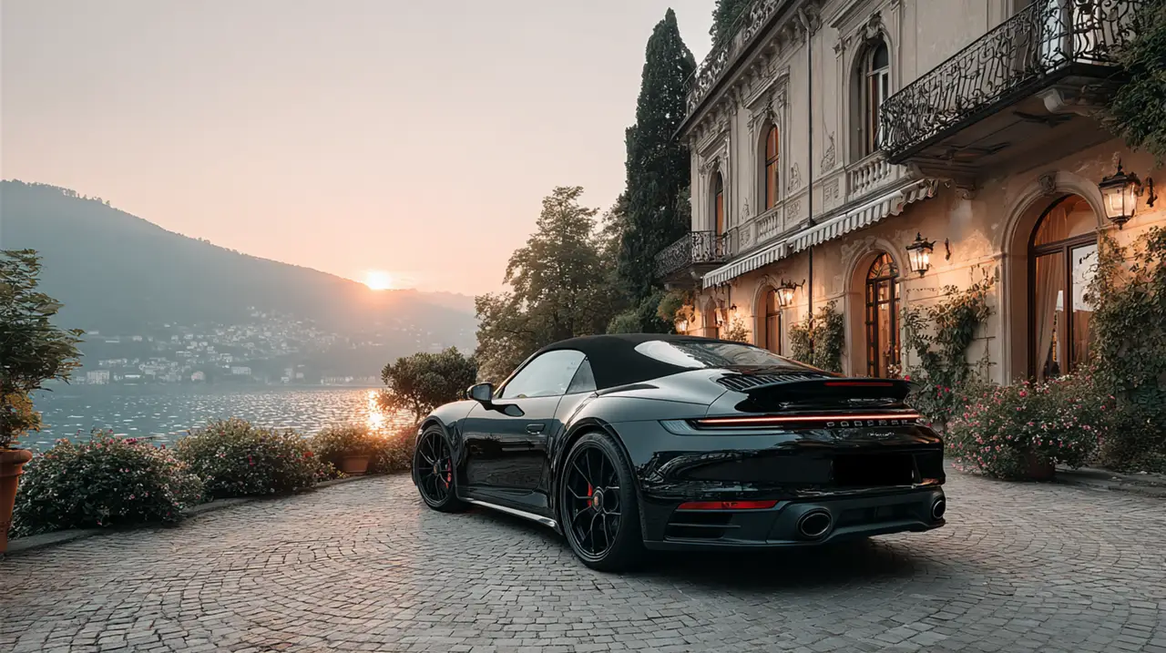 Porsche 992 Carrera 4 GTS Cabrio 2024, вид спереди — Rome Luxury Car Rental, Рим. 2024 Porsche 992 Carrera 4 GTS Cabrio — вариант для тех, кто хочет открытую крышу без…