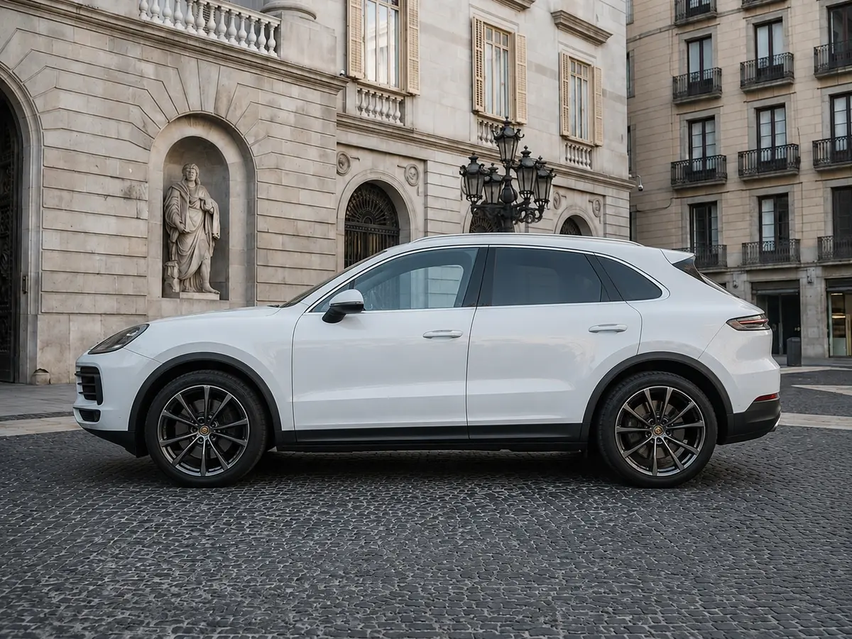 Porsche Cayenne 2025, esterno — Rome Luxury Car Rental, Roma. Il Porsche Cayenne 2025 porta nell'uso quotidiano l'assetto sportivo tipico del marchio,…