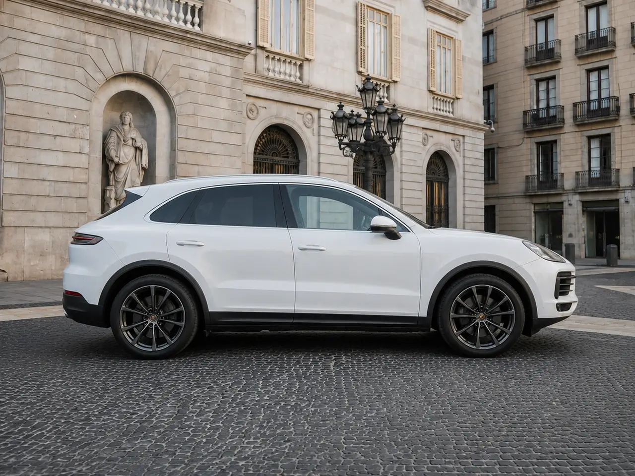 Porsche Cayenne 2025, vista frontale — Rome Luxury Car Rental, Roma. Il Porsche Cayenne 2025 porta nell'uso quotidiano l'assetto sportivo tipico del marchio,…