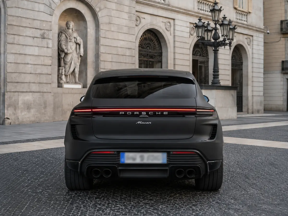 Porsche Macan 2024, vista posteriore — Rome Luxury Car Rental, Roma. Il Porsche Macan 2024 porta in dote 265 cavalli distribuiti con la precisione tipica del…