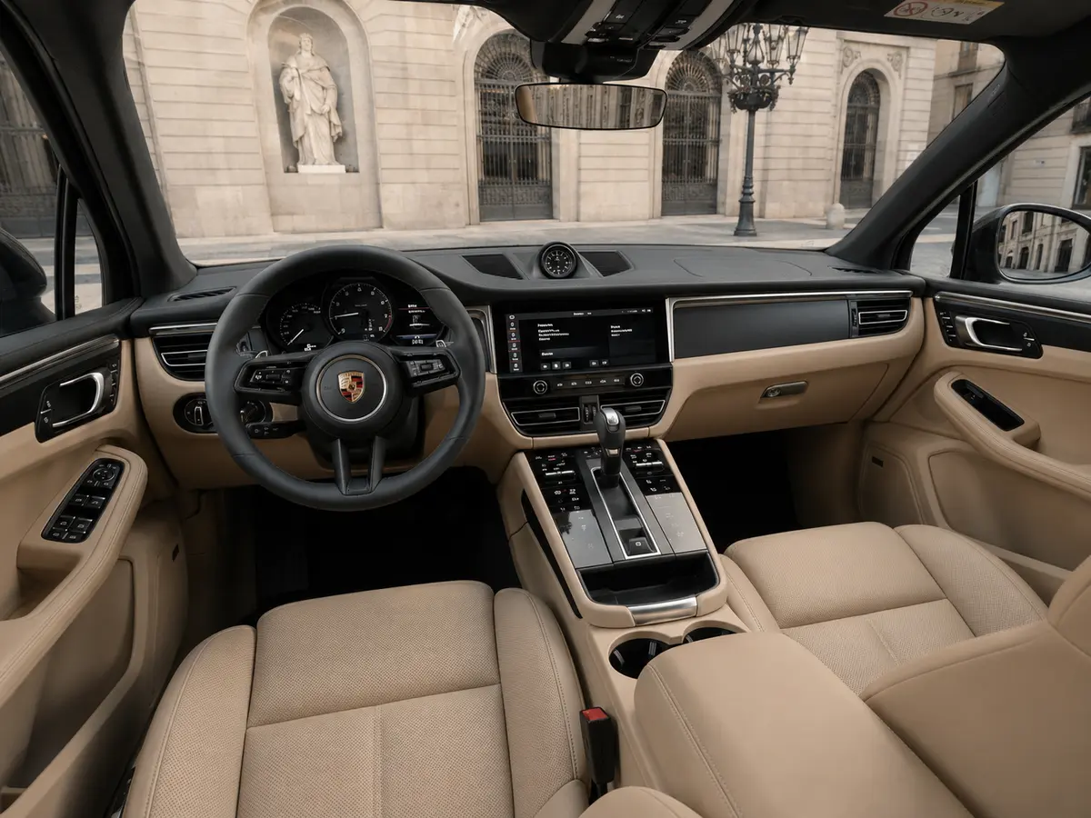 Porsche Macan 2024, interni — Rome Luxury Car Rental, Roma. Il Porsche Macan 2024 porta in dote 265 cavalli distribuiti con la precisione tipica del…