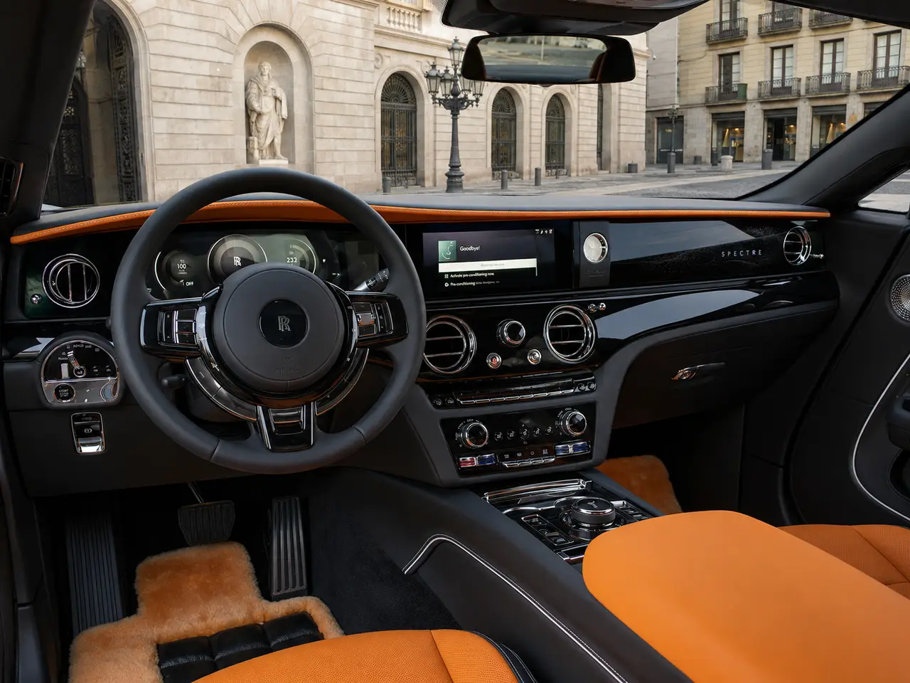 Rolls-Royce Spectre 2024, interni — Rome Luxury Car Rental, Roma. La Rolls-Royce Spectre è la lettura più silenziosa e moderna del marchio: una coupé di…