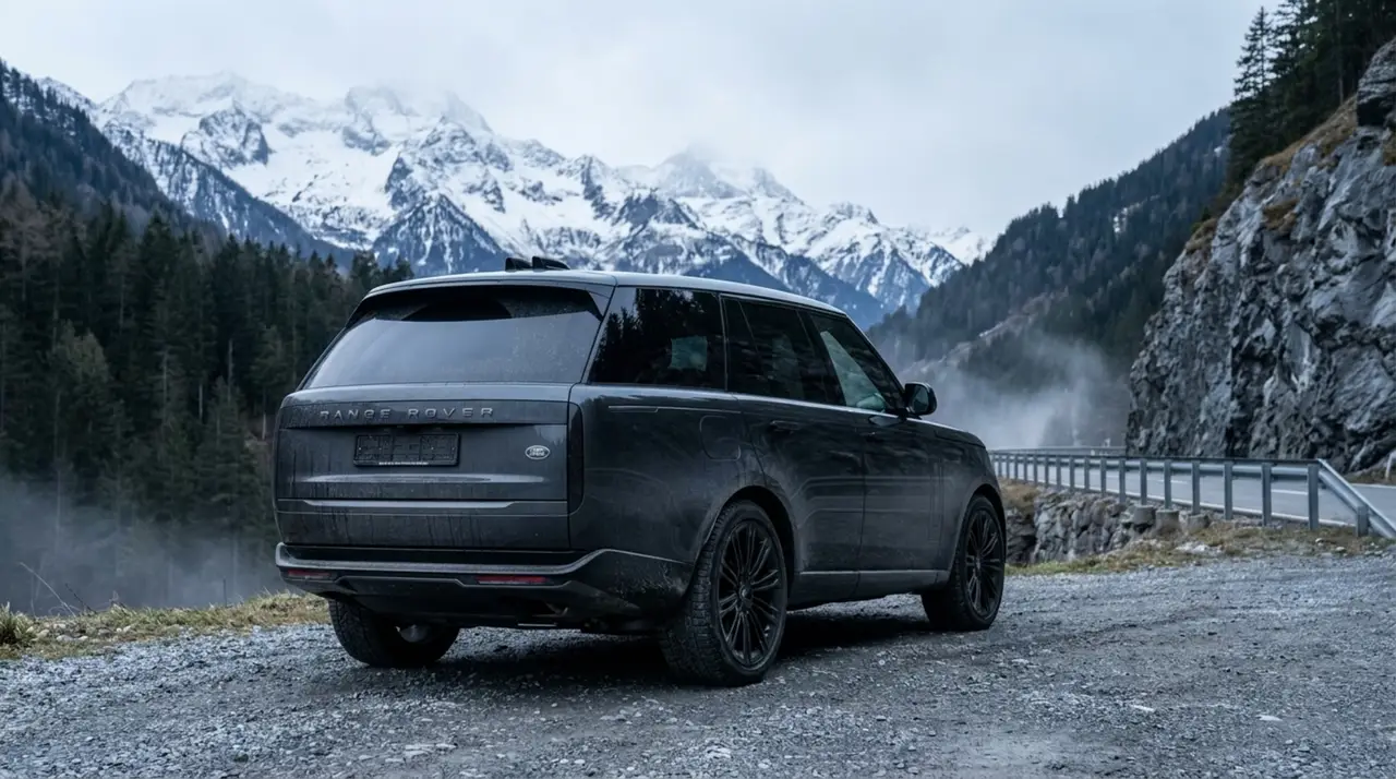 Rover Range Rover Autobiography P530 2026, vista frontale — Rome Luxury Car Rental, Roma. Il Range Rover Autobiography P530 del 2026 porta in strada 530 cavalli distribuiti su una…