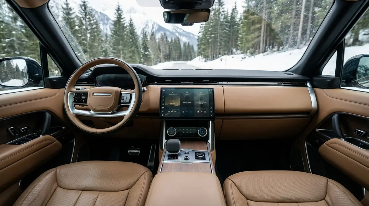Rover Range Rover Autobiography P530 2026, interni — Rome Luxury Car Rental, Roma. Il Range Rover Autobiography P530 del 2026 porta in strada 530 cavalli distribuiti su una…