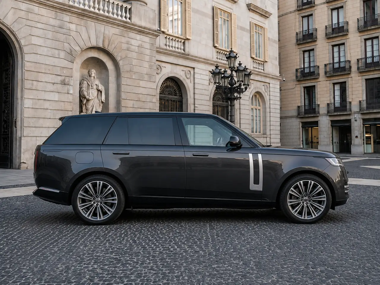 Rover Range Rover Autobiography P530 2026, вид спереди — Rome Luxury Car Rental, Рим. 2026 Range Rover Autobiography P530 — это внедорожник для тех, кто хочет проехать по Риму…