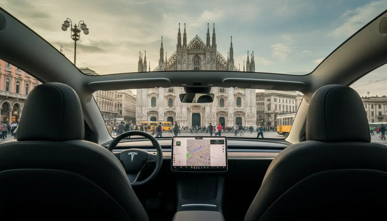 Tesla Model Y Long Range 2023, cruscotto — Rome Luxury Car Rental, Roma. La Tesla Model Y Long Range unisce la silenziosità della trazione elettrica a una spinta…
