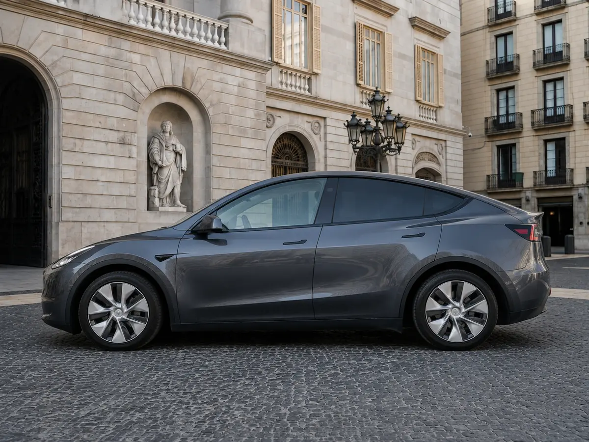 Tesla Model Y Long Range 2023, exterior — Rome Luxury Car Rental, Roma. El Tesla Model Y Long Range de 2023 ofrece una alternativa silenciosa y de tracción…