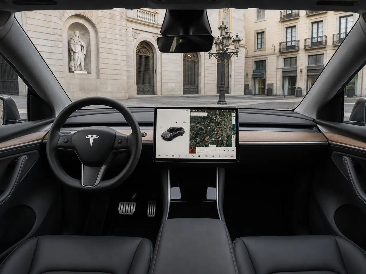 Tesla Model Y Long Range 2023, interior — Rome Luxury Car Rental, Roma. El Tesla Model Y Long Range de 2023 ofrece una alternativa silenciosa y de tracción…